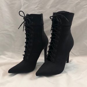 Black Lace-Up Stiletto Booties